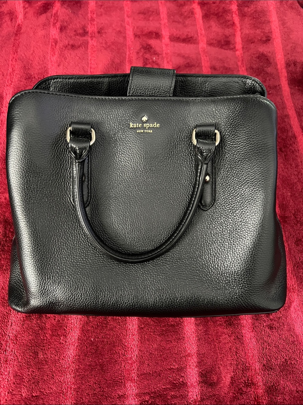 kate spade Black Pebbled Leather Satchel with Gold Accents